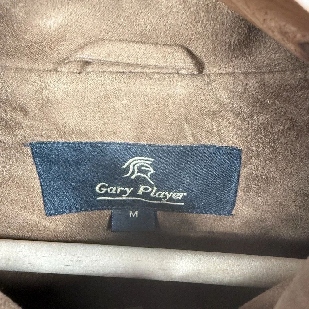 Gary Player Bomber Jacket Mens M Full Zip Brown Faux Suede Golf Classic 90s VTG